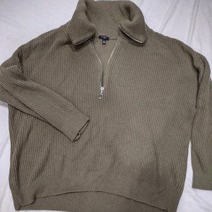 TALBOTS OLIVE GREEN KNIT PULLOVER 1/4 ZIP SHORT WAISTED CROPPED DROP SHOULDER 2X